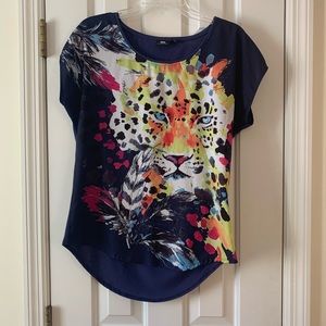 Navy and colorful leopard top